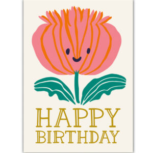 Happy Birthday postkaart pink flower Pink flower is een enkele verjaardagskaart met een schattige illustratie van een roze bloem.